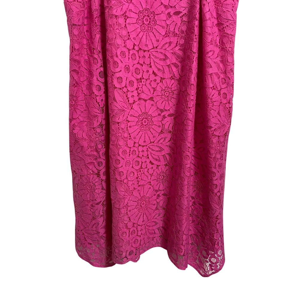 Kaari Blue Hot Pink Floral Lace A-Line Dress Barbiecore‎ Coastal Resort Garden M - Picture 7 of 9